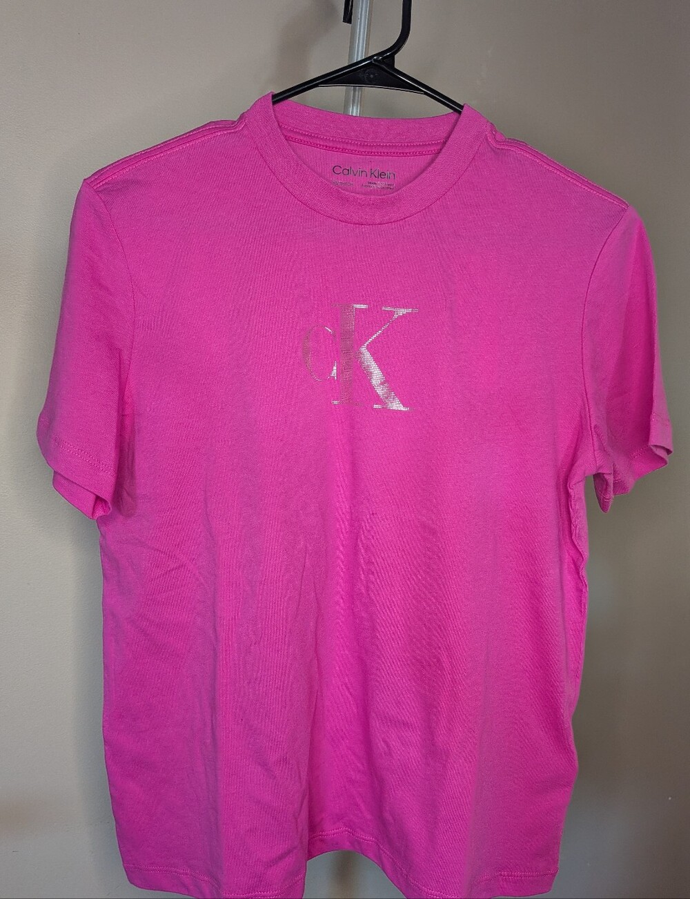 Calvin Klein Fucsia Short Sleeve Tee with Silver CK Logo